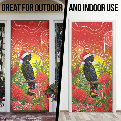 Australia Christmas Black Cockatoo Door Cover Aboriginal Art