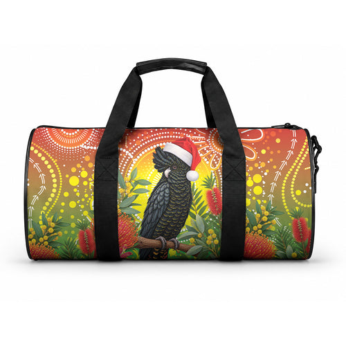 Australia Christmas Black Cockatoo Duffle Bag Aboriginal Art