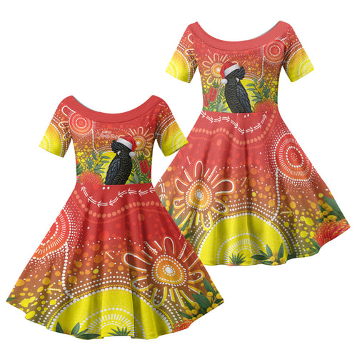 Australia Christmas Black Cockatoo Family Matching Mermaid Dress and Hawaiian Shirt Aboriginal Art