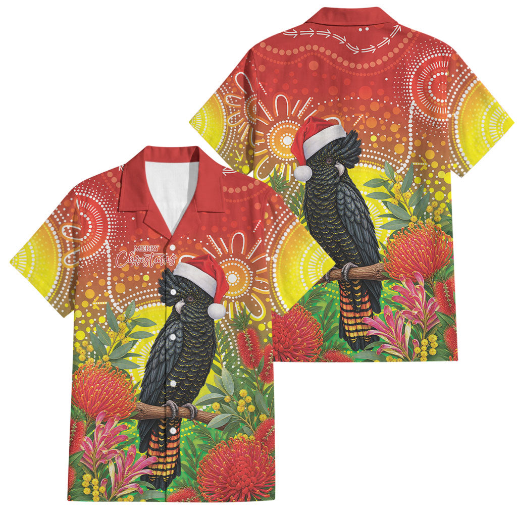 Australia Christmas Black Cockatoo Family Matching Off The Shoulder Long Sleeve Dress and Hawaiian Shirt Aboriginal Art
