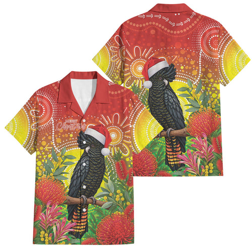 Australia Christmas Black Cockatoo Family Matching Off The Shoulder Long Sleeve Dress and Hawaiian Shirt Aboriginal Art