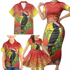 Australia Christmas Black Cockatoo Family Matching Short Sleeve Bodycon Dress and Hawaiian Shirt Aboriginal Art