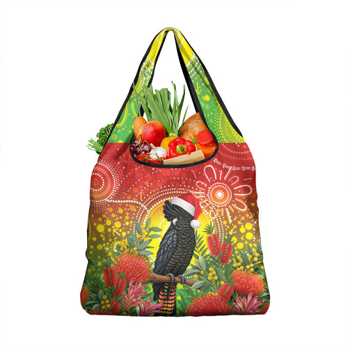 Australia Christmas Black Cockatoo Grocery Bag Aboriginal Art