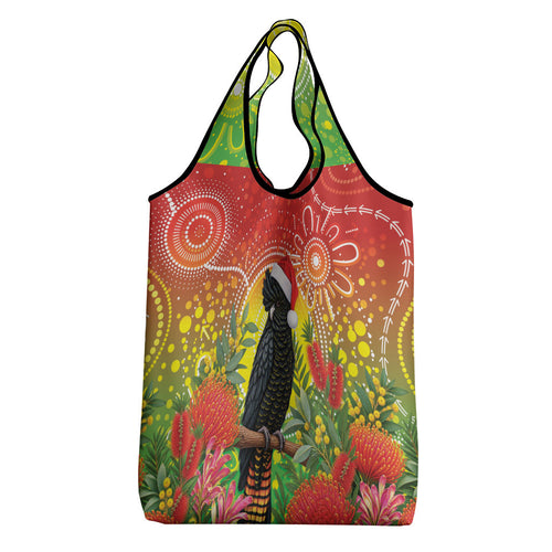 Australia Christmas Black Cockatoo Grocery Bag Aboriginal Art