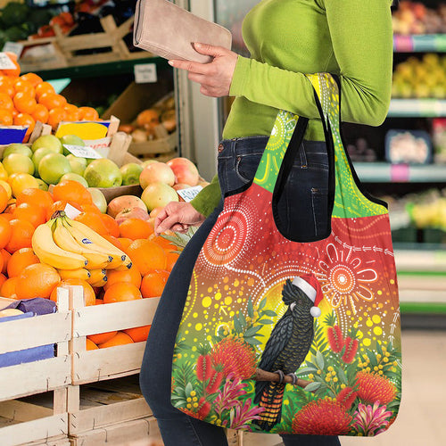 Australia Christmas Black Cockatoo Grocery Bag Aboriginal Art