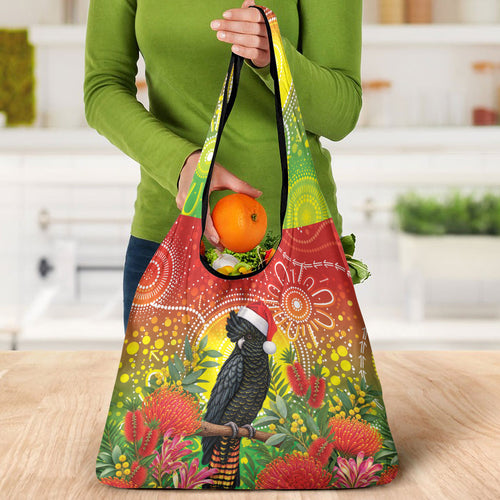 Australia Christmas Black Cockatoo Grocery Bag Aboriginal Art