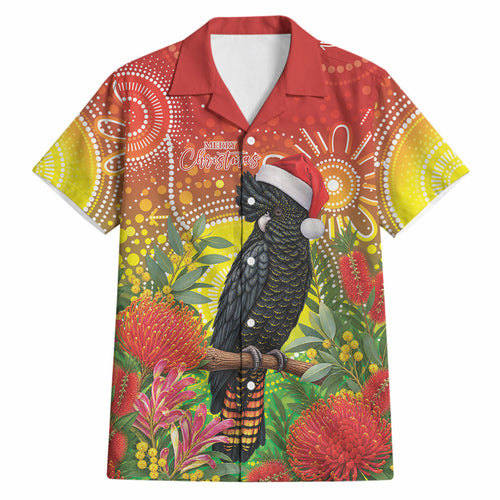 Australia Christmas Black Cockatoo Hawaiian Shirt Aboriginal Art