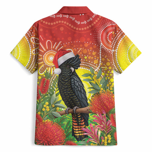 Australia Christmas Black Cockatoo Hawaiian Shirt Aboriginal Art