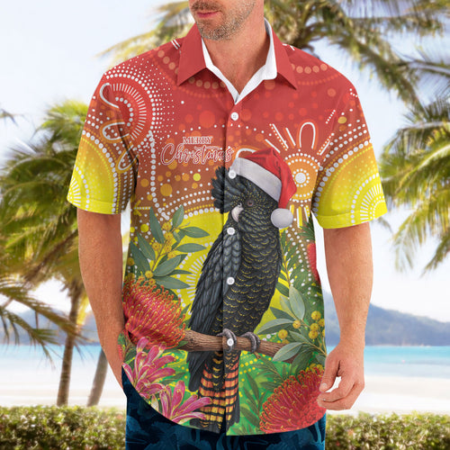 Australia Christmas Black Cockatoo Hawaiian Shirt Aboriginal Art
