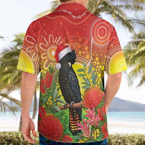 Australia Christmas Black Cockatoo Hawaiian Shirt Aboriginal Art