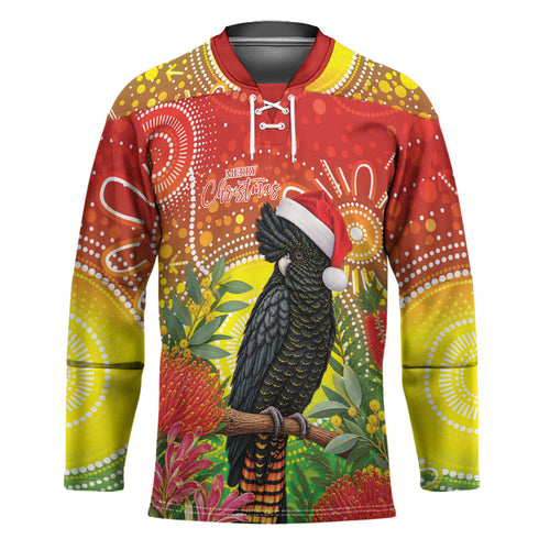 Australia Christmas Black Cockatoo Hockey Jersey Aboriginal Art