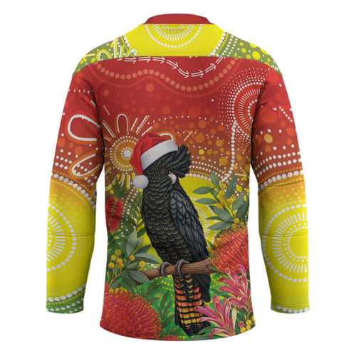 Australia Christmas Black Cockatoo Hockey Jersey Aboriginal Art