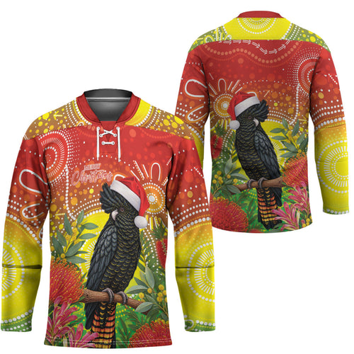 Australia Christmas Black Cockatoo Hockey Jersey Aboriginal Art