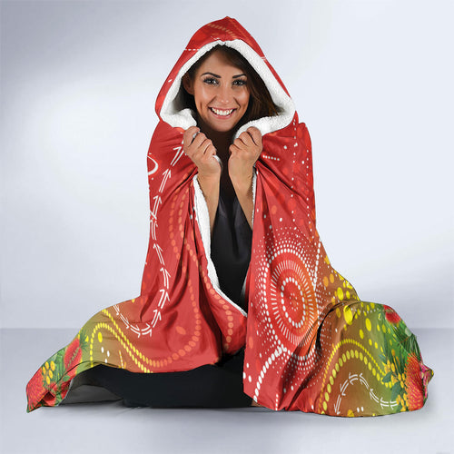 Australia Christmas Black Cockatoo Hooded Blanket Aboriginal Art