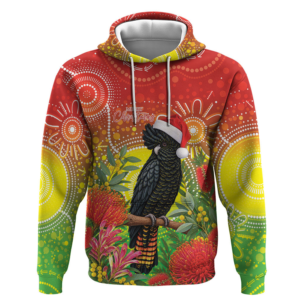 Australia Christmas Black Cockatoo Hoodie Aboriginal Art