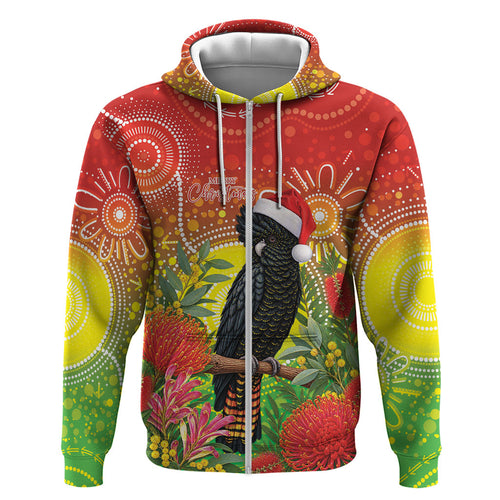 Australia Christmas Black Cockatoo Hoodie Aboriginal Art