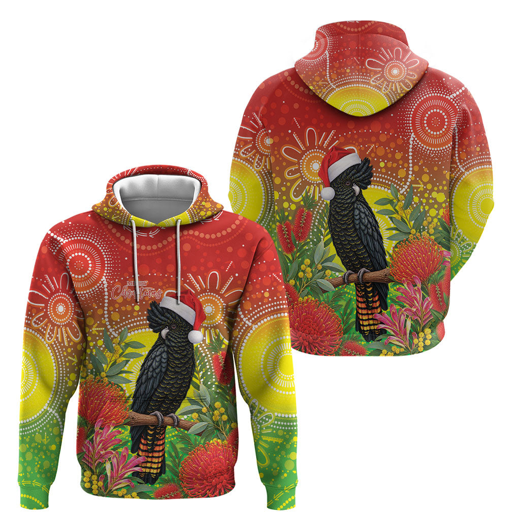 Australia Christmas Black Cockatoo Hoodie Aboriginal Art