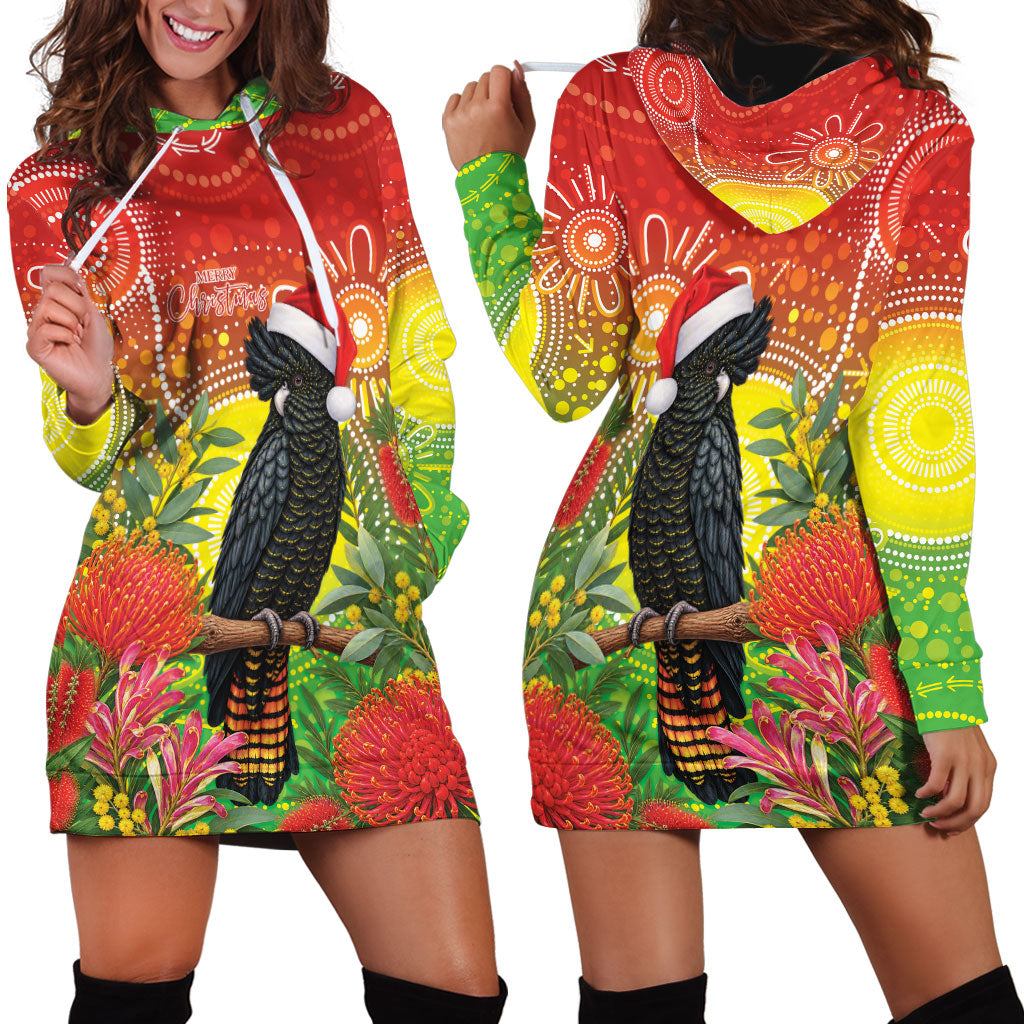 Australia Christmas Black Cockatoo Hoodie Dress Aboriginal Art
