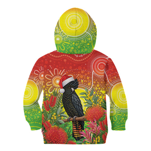 Australia Christmas Black Cockatoo Kid Hoodie Aboriginal Art