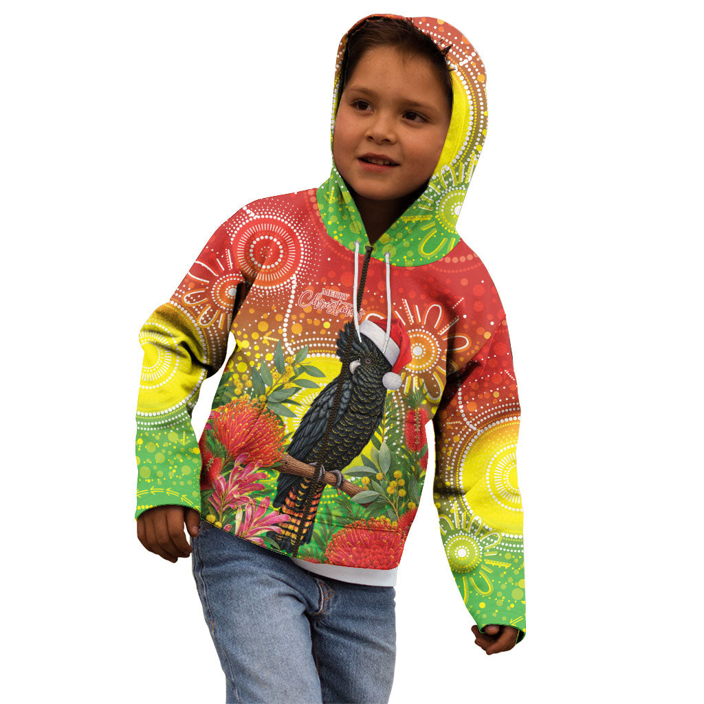 Australia Christmas Black Cockatoo Kid Hoodie Aboriginal Art