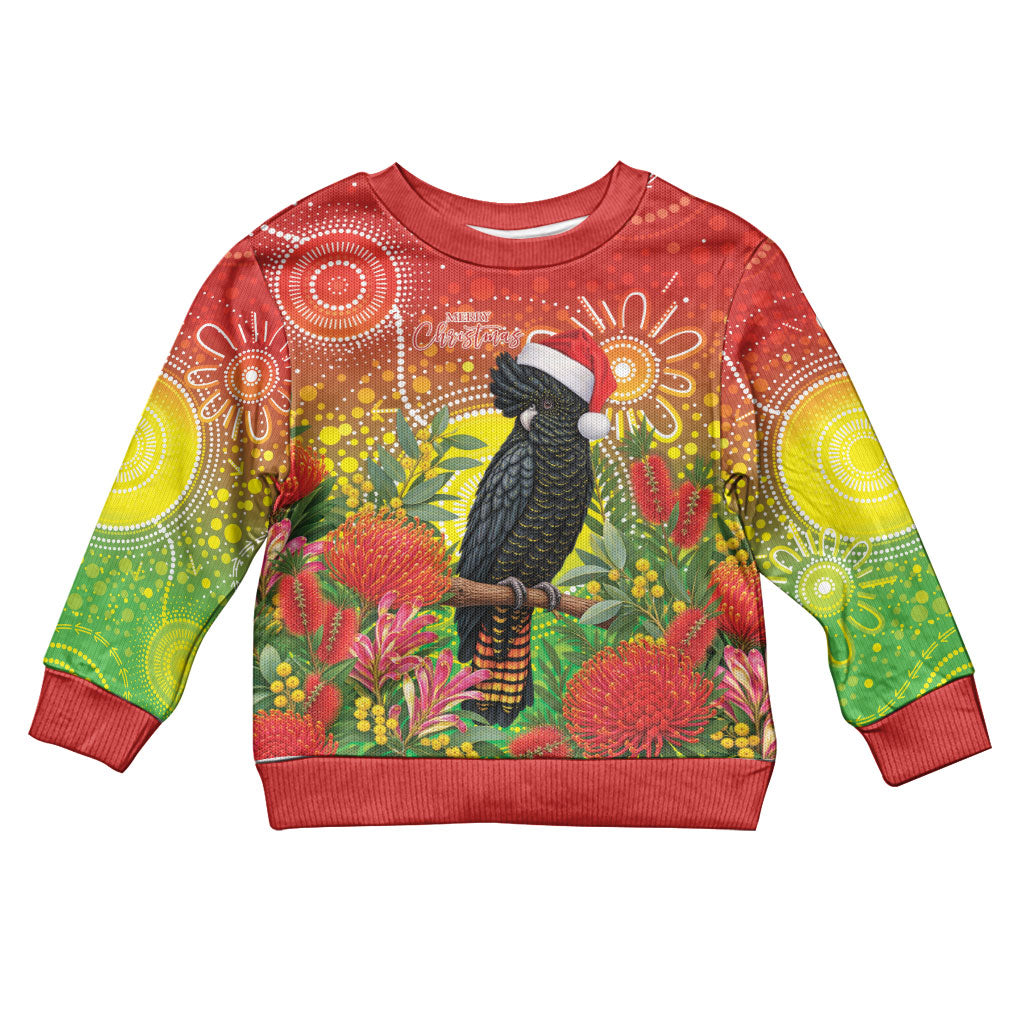 Australia Christmas Black Cockatoo Kid Ugly Christmas Sweater Aboriginal Art