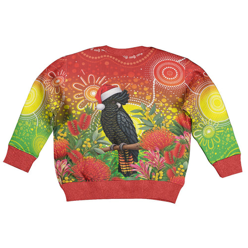 Australia Christmas Black Cockatoo Kid Ugly Christmas Sweater Aboriginal Art
