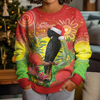 Australia Christmas Black Cockatoo Kid Ugly Christmas Sweater Aboriginal Art