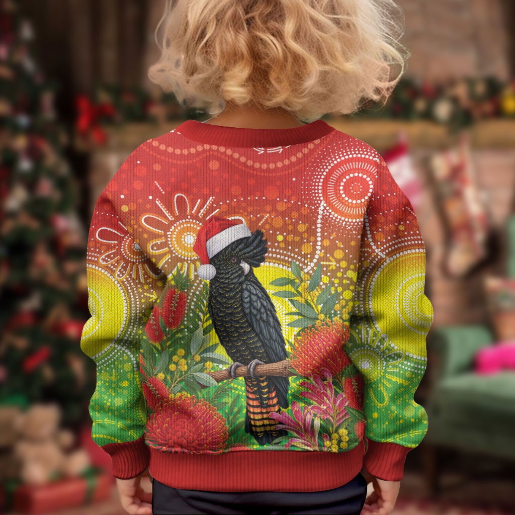 Australia Christmas Black Cockatoo Kid Ugly Christmas Sweater Aboriginal Art