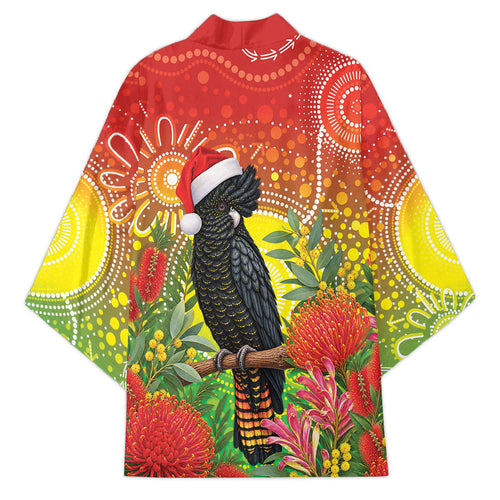 Australia Christmas Black Cockatoo Kimono Aboriginal Art