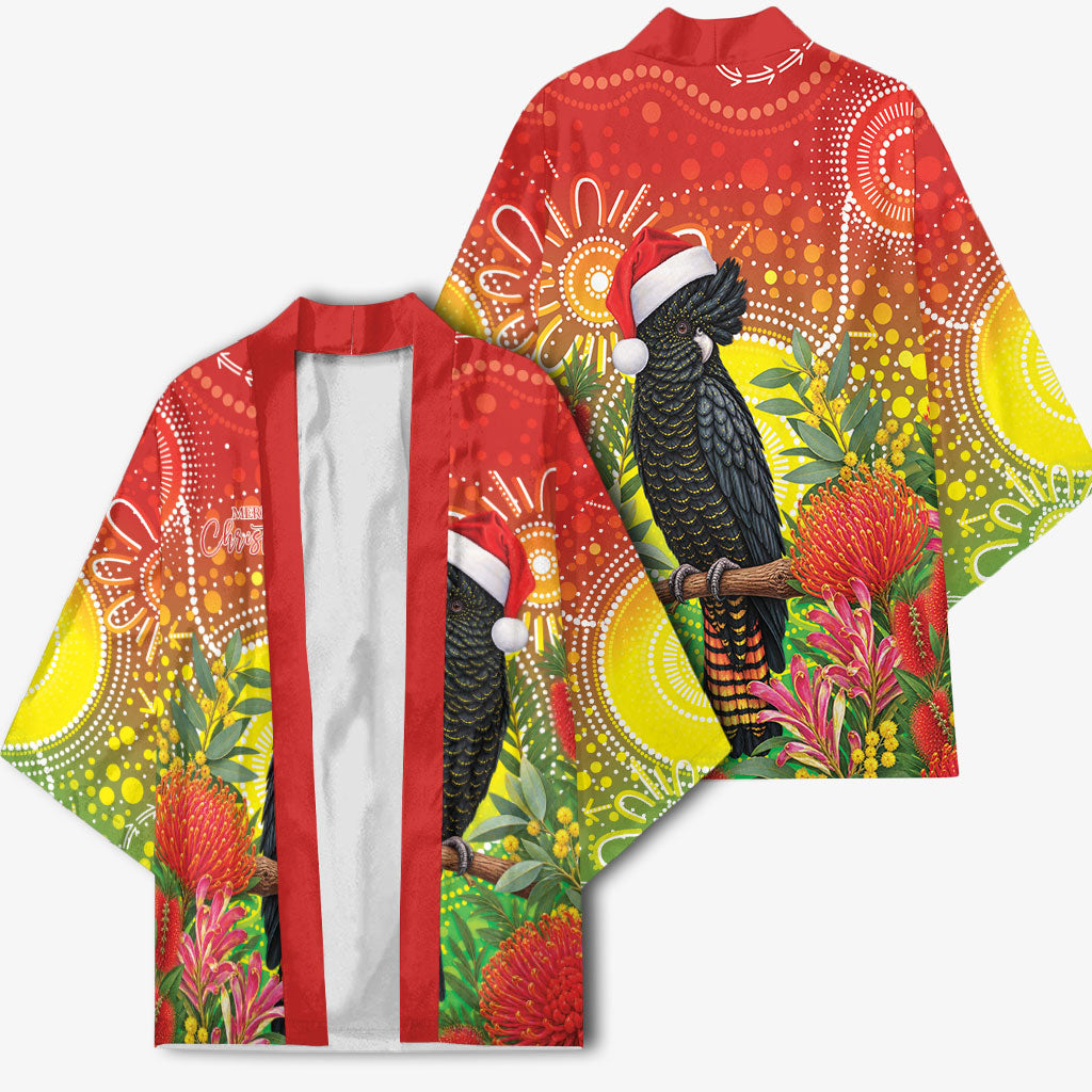 Australia Christmas Black Cockatoo Kimono Aboriginal Art