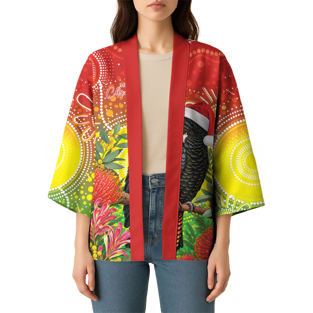 Australia Christmas Black Cockatoo Kimono Aboriginal Art