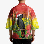 Australia Christmas Black Cockatoo Kimono Aboriginal Art