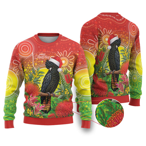 Australia Christmas Black Cockatoo Ugly Christmas Sweater Aboriginal Art