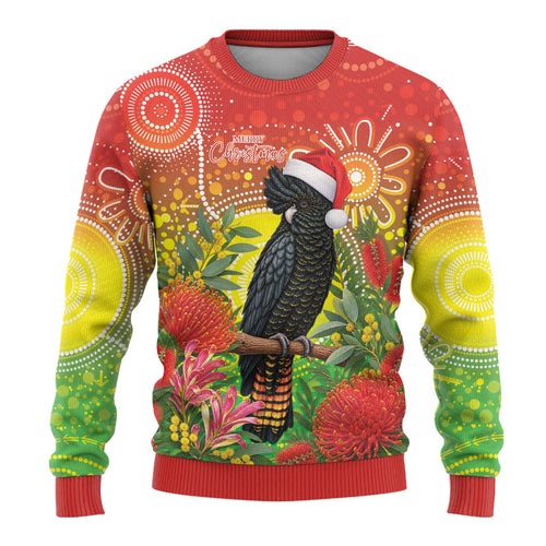 Australia Christmas Black Cockatoo Ugly Christmas Sweater Aboriginal Art