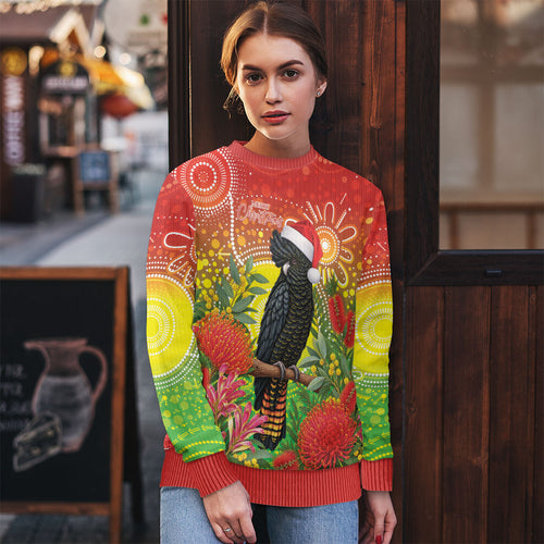 Australia Christmas Black Cockatoo Ugly Christmas Sweater Aboriginal Art