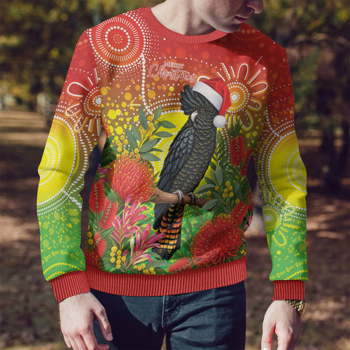 Australia Christmas Black Cockatoo Ugly Christmas Sweater Aboriginal Art