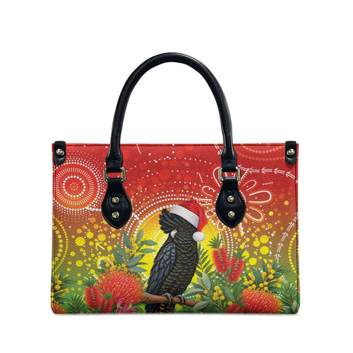 Australia Christmas Black Cockatoo Leather Bag Aboriginal Art