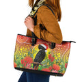 Australia Christmas Black Cockatoo Leather Tote Bag Aboriginal Art