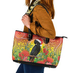 Australia Christmas Black Cockatoo Leather Tote Bag Aboriginal Art