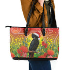 Australia Christmas Black Cockatoo Leather Tote Bag Aboriginal Art