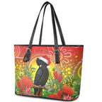 Australia Christmas Black Cockatoo Leather Tote Bag Aboriginal Art
