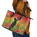 Australia Christmas Black Cockatoo Leather Tote Bag Aboriginal Art