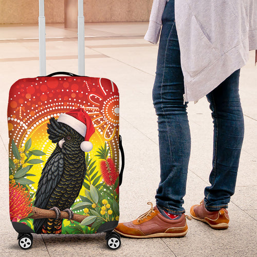 Australia Christmas Black Cockatoo Luggage Cover Aboriginal Art