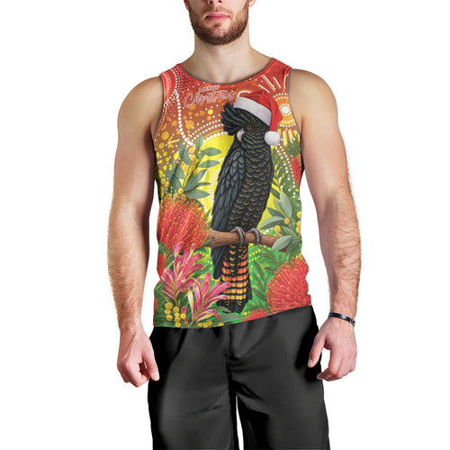 Australia Christmas Black Cockatoo Men Tank Top Aboriginal Art