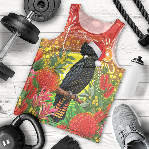 Australia Christmas Black Cockatoo Men Tank Top Aboriginal Art