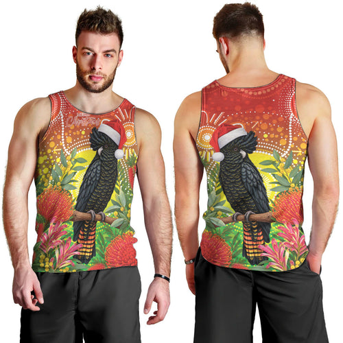 Australia Christmas Black Cockatoo Men Tank Top Aboriginal Art