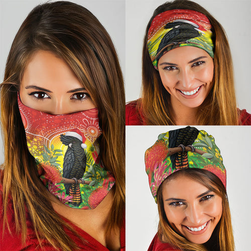 Australia Christmas Black Cockatoo Neck Gaiter Aboriginal Art