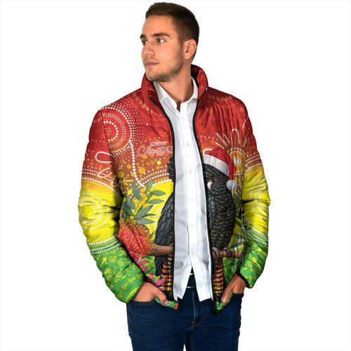 Australia Christmas Black Cockatoo Padded Jacket Aboriginal Art