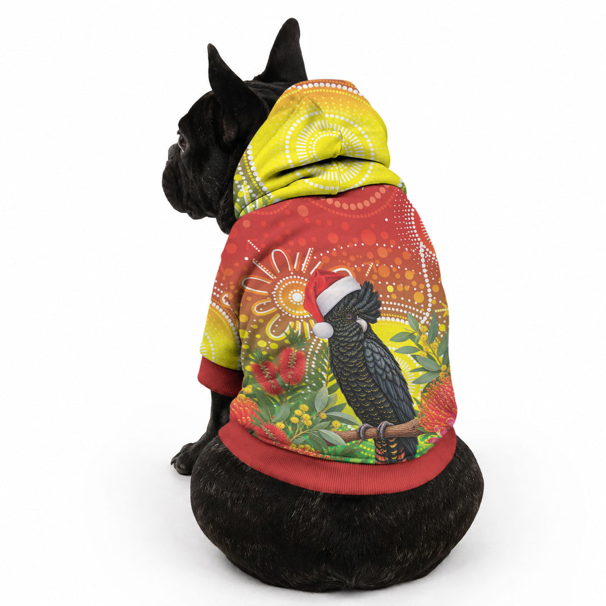 Australia Christmas Black Cockatoo Pet Hoodie Aboriginal Art
