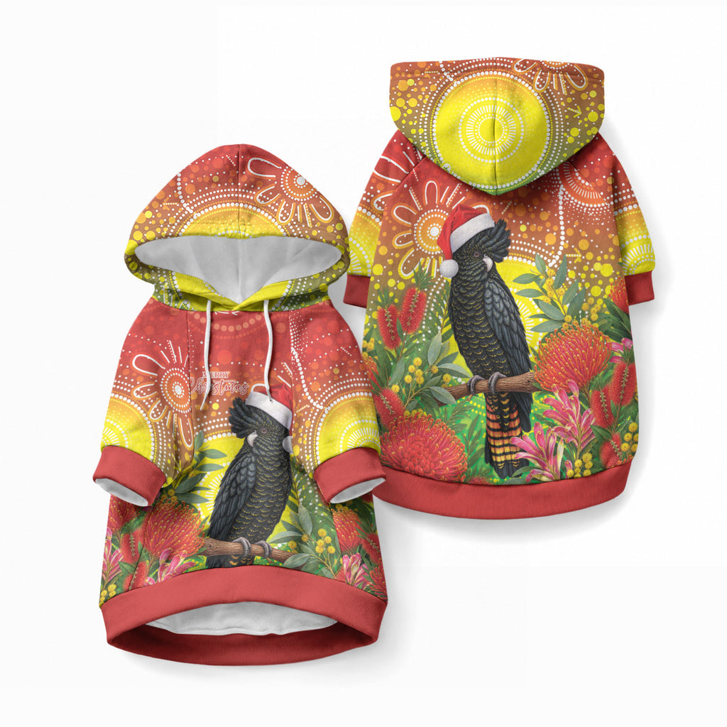 Australia Christmas Black Cockatoo Pet Hoodie Aboriginal Art